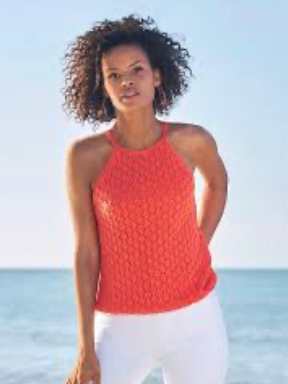 Boston Proper Coral Crochet Halter Tank